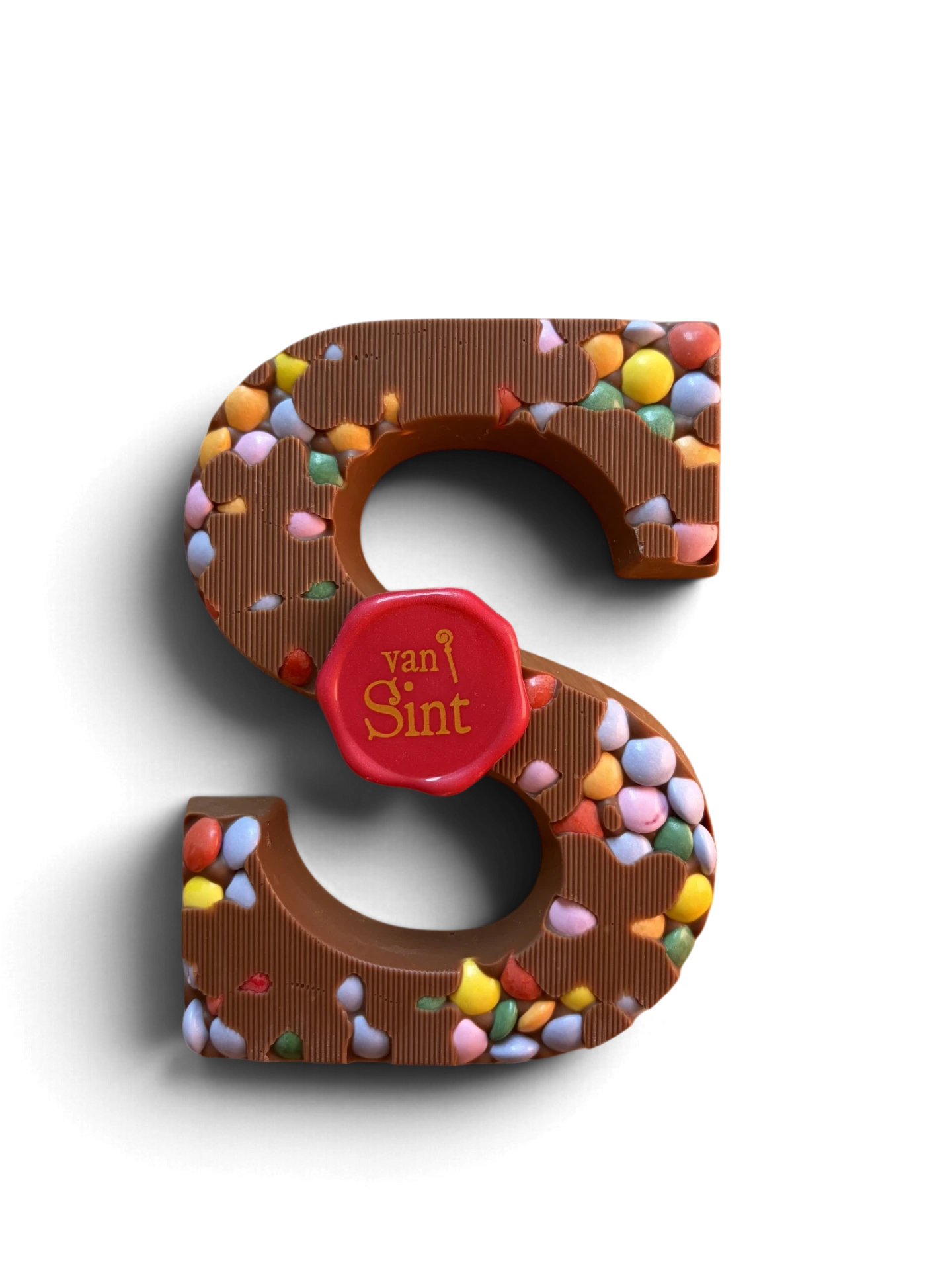 Chocoladeletter S, melk, Kleurrijke chocoladeknopen & zegel