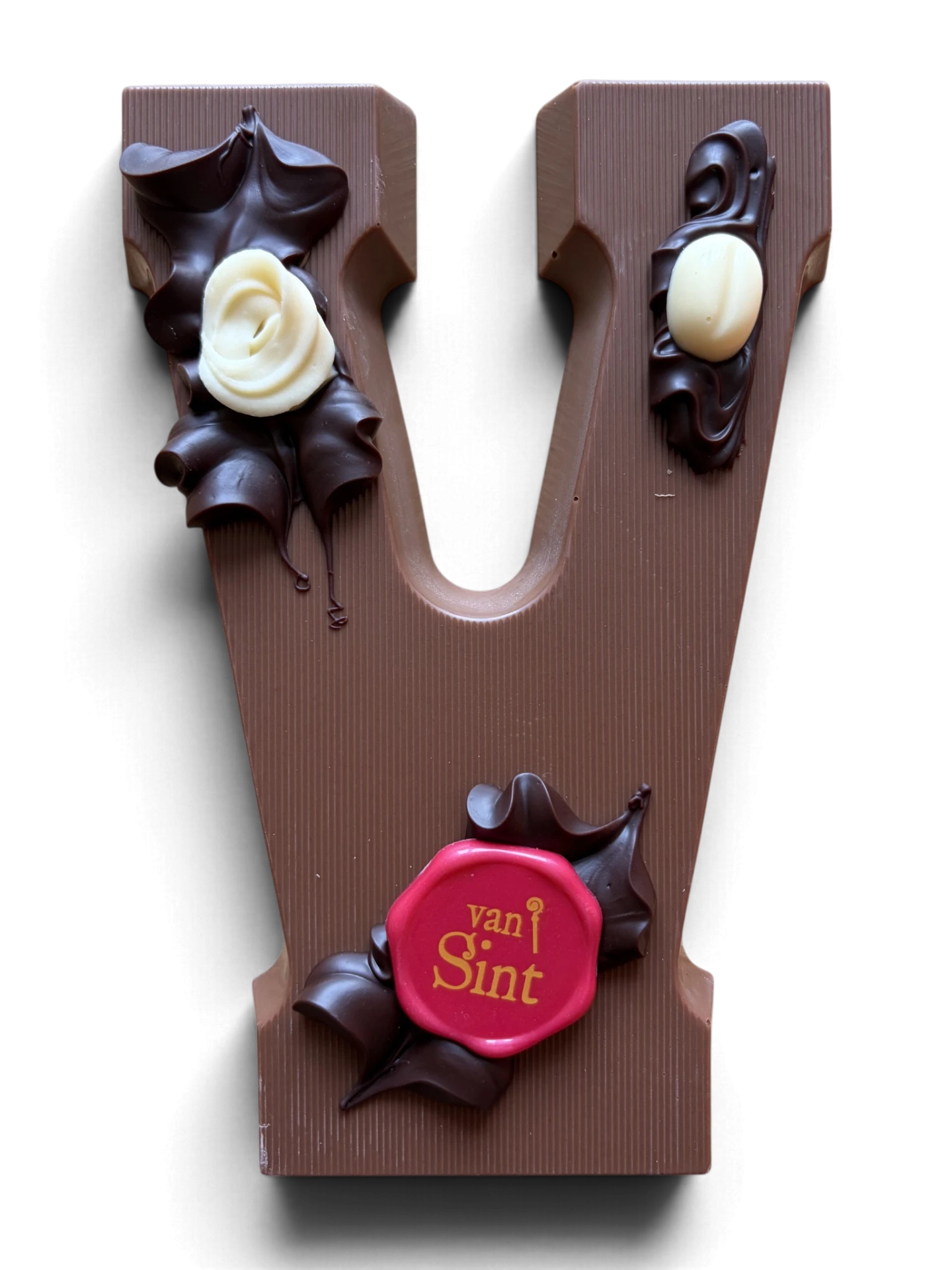 Chocoladeletter V, melk, Van Sint-zegel