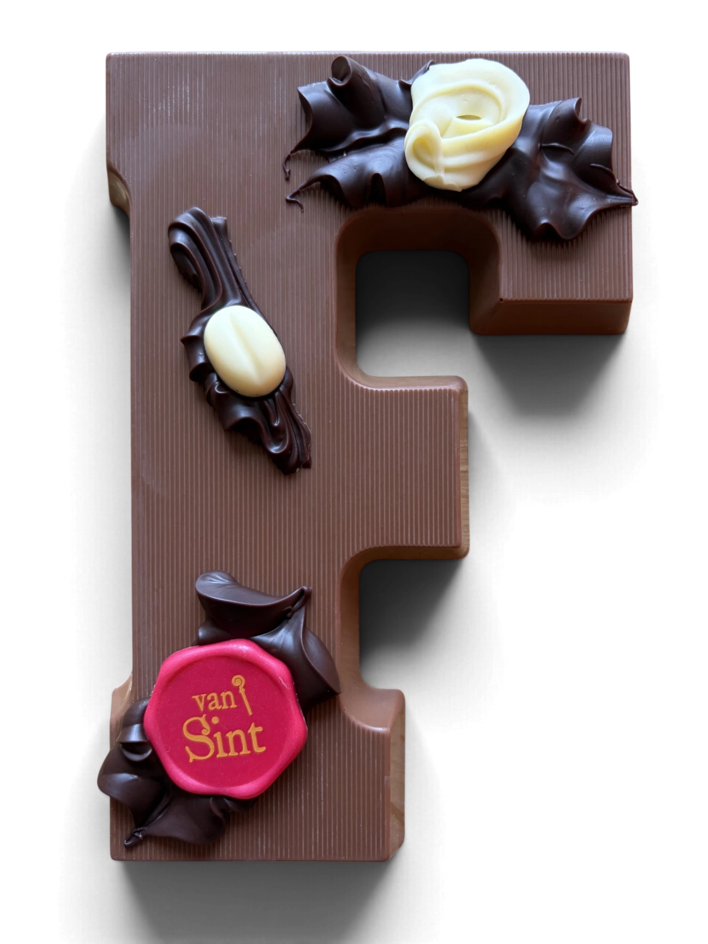 Chocoladeletter F, melk, Van Sint-zegel