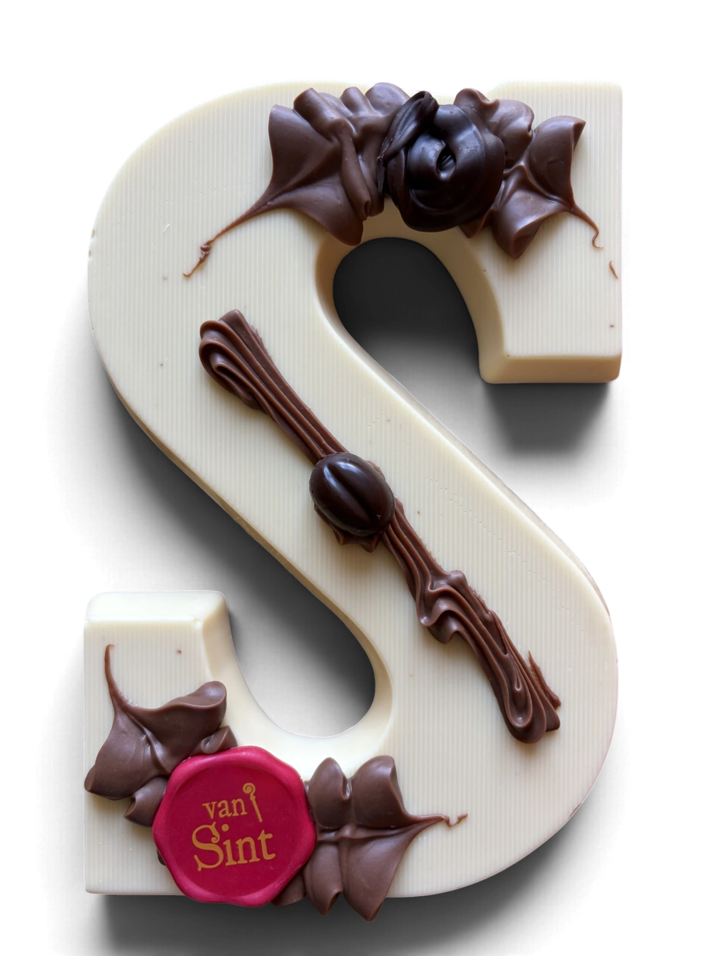 Chocoladeletter S, wit, Van Sint-zegel