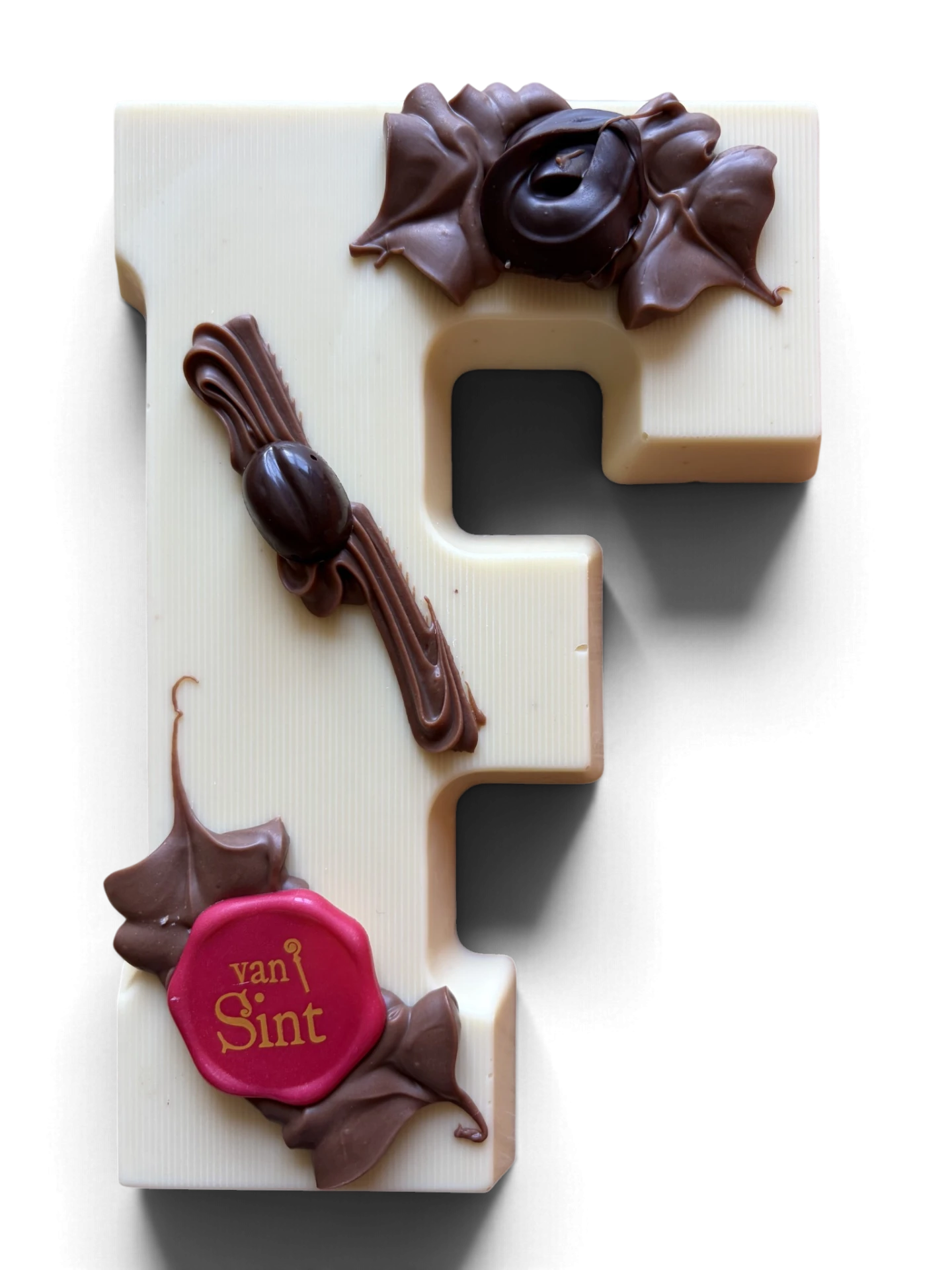 Chocoladeletter F, wit, Van Sint-zegel