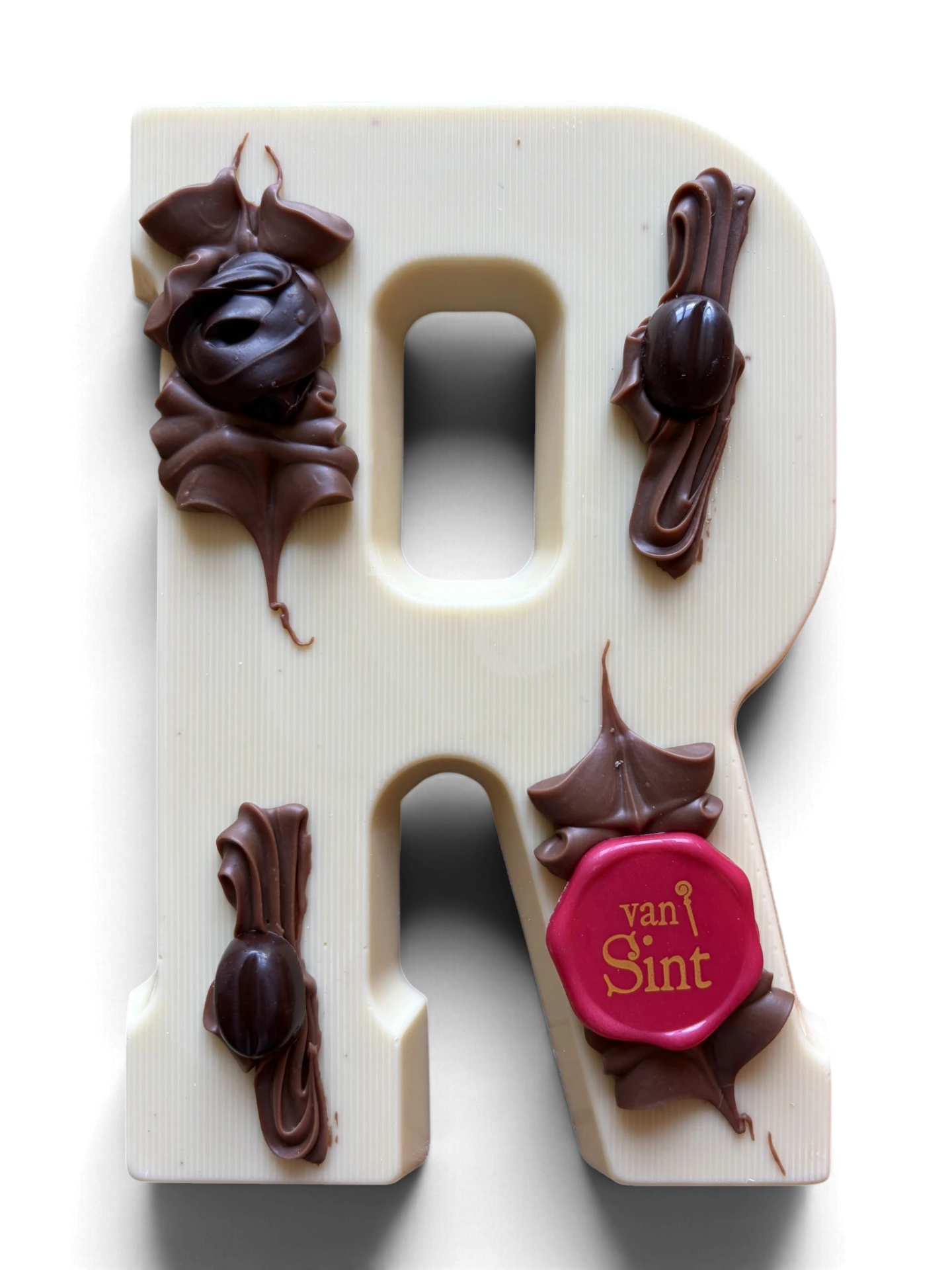 Chocoladeletter R, wit, Van Sint-zegel