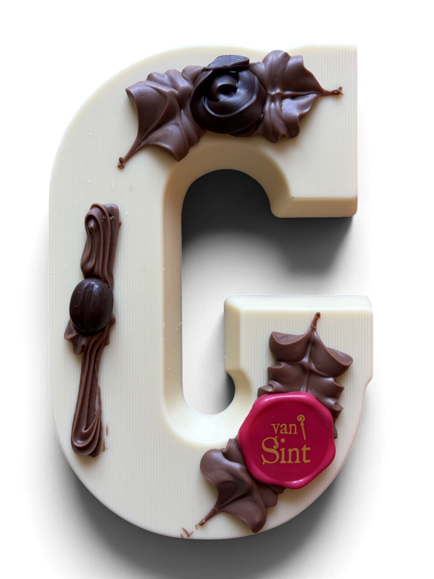 Chocoladeletter G, wit, Van Sint-zegel