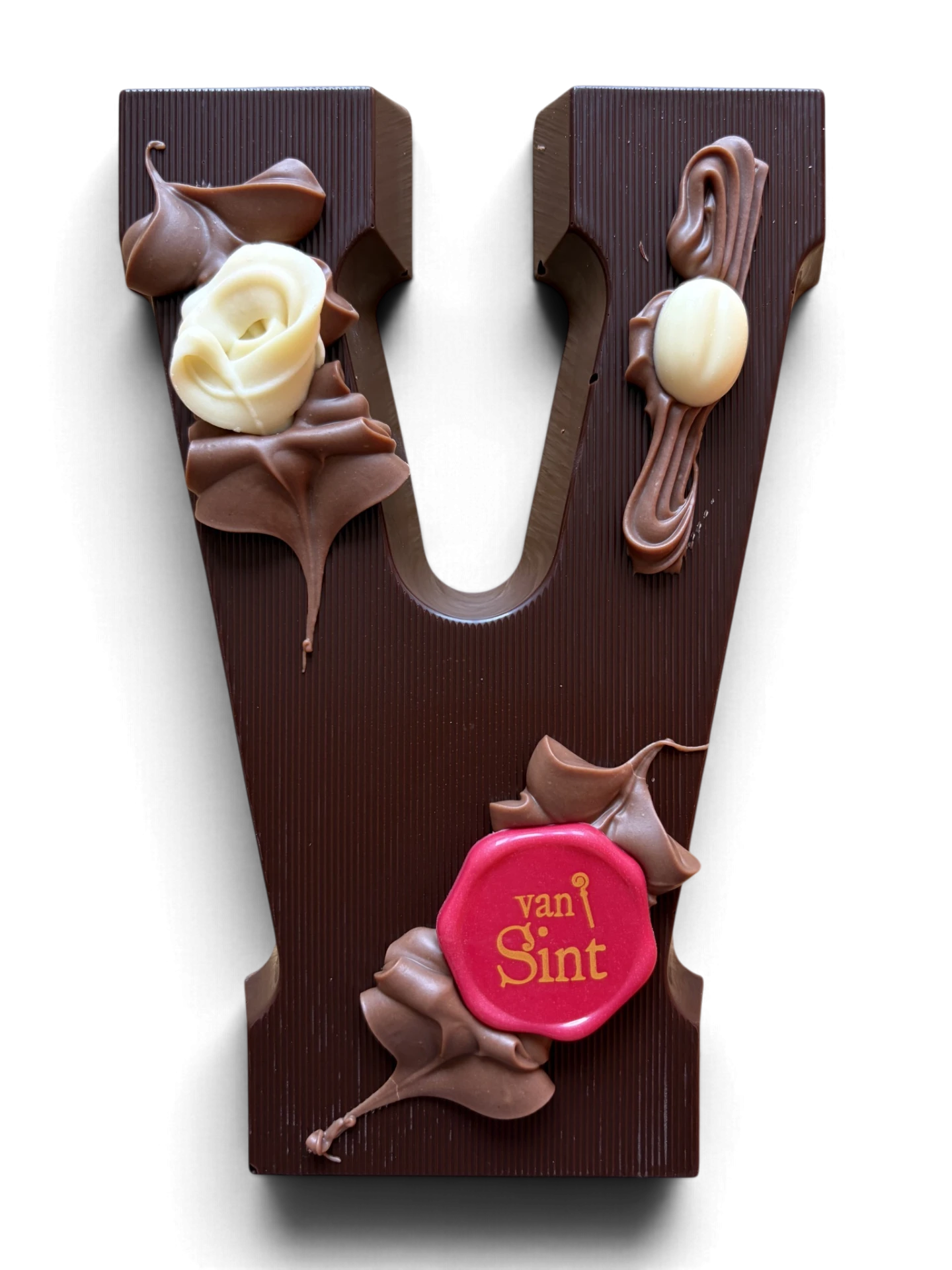 Chocoladeletter V, puur, Van Sint-zegel