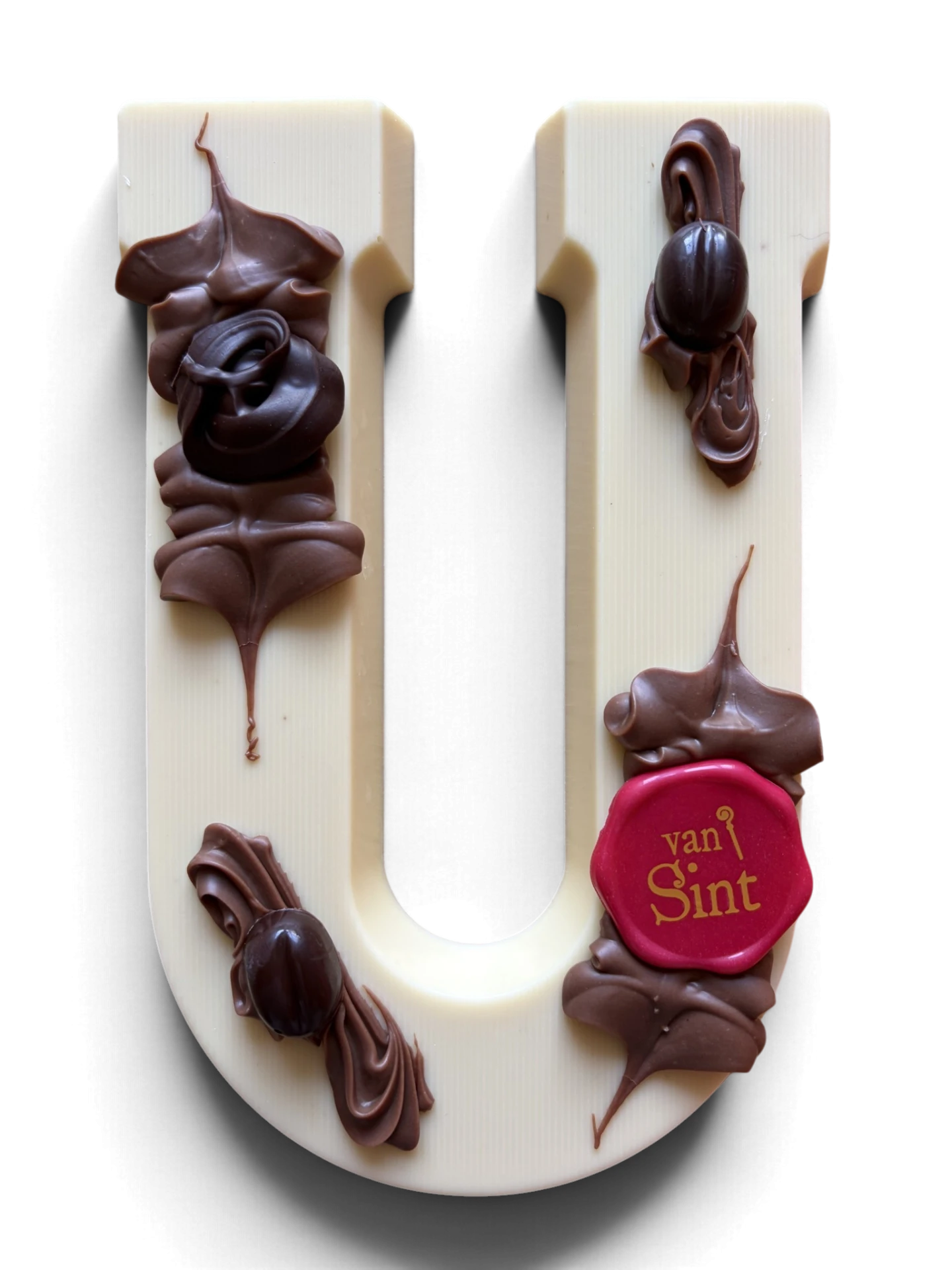 Chocoladeletter U, wit, Van Sint-zegel