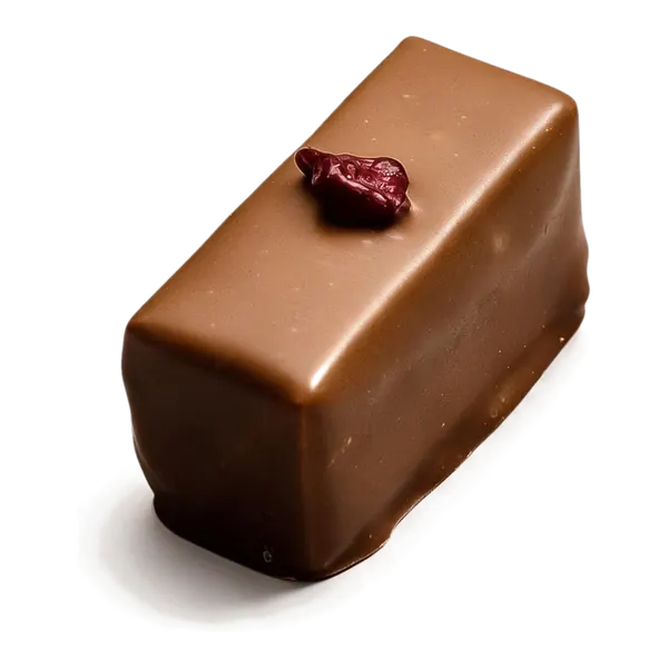 Rood fruit: melkchocolade bonbon met een klein rood accent bovenop