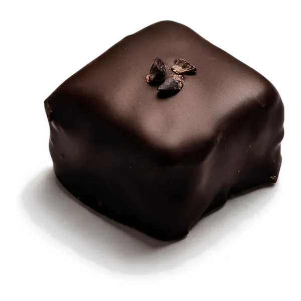 Cacaokern: vierkante pure bonbon met een klein donker accent bovenop