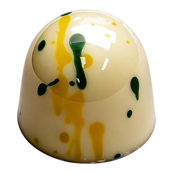 Limoncello: lichte ronde bonbon met gele vlekjes en donkere spikkels