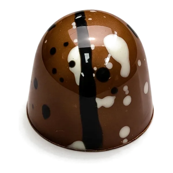 Koekjes-praliné: bruine ronde bonbon met een witte chocoladedruppel